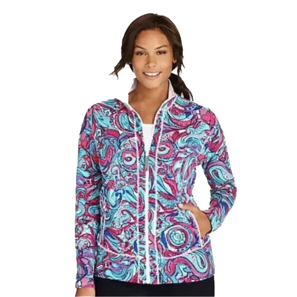 Talbots Athleisure Full Zip Jacket Pink Blue Petite